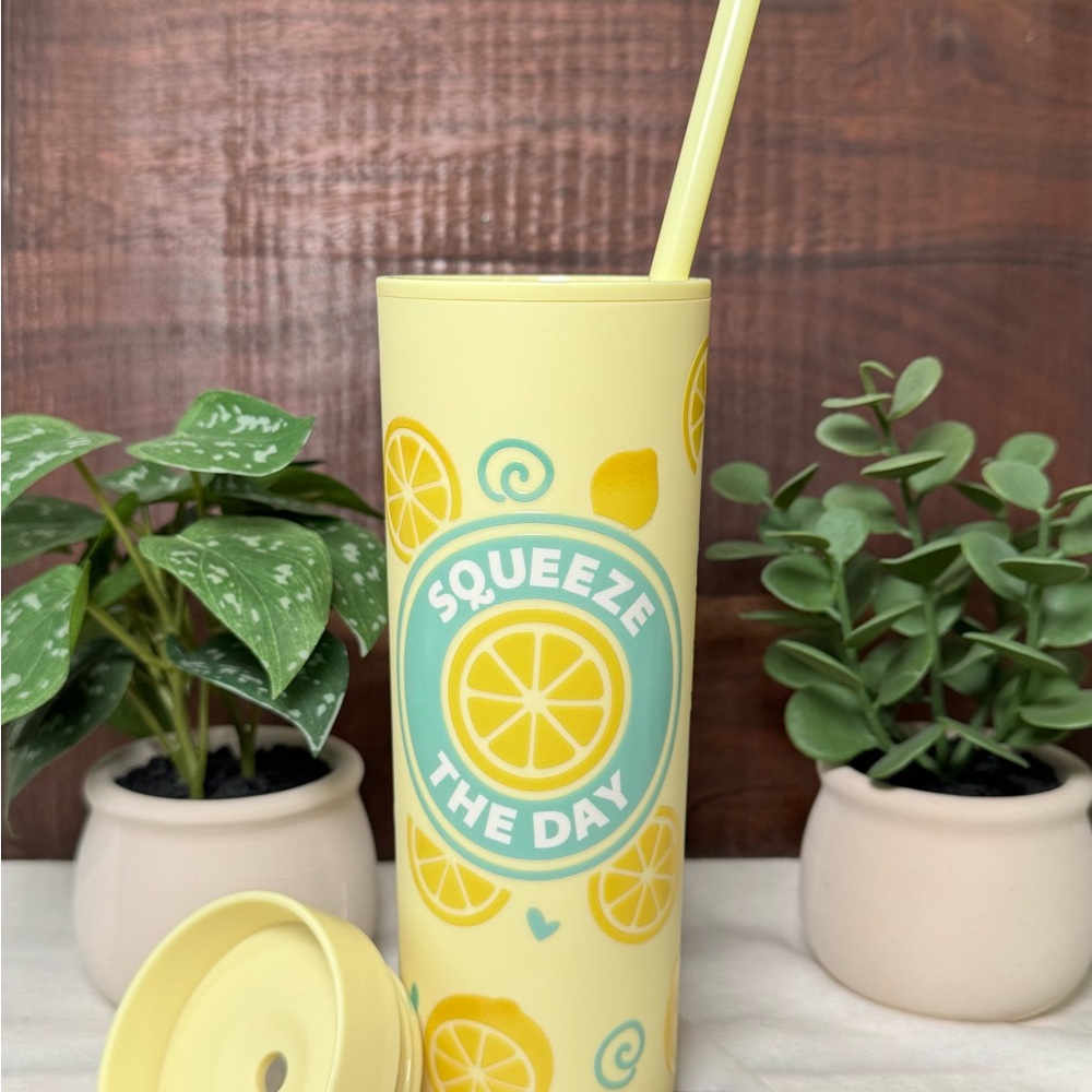 Yellow Tumbler with Straw - Squeeze the Day